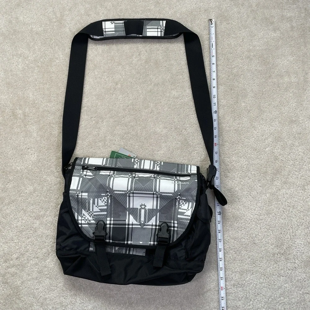 L.L. BEAN Messenger Bag Shoulder Medium Strap Push Lock Logo Black Print